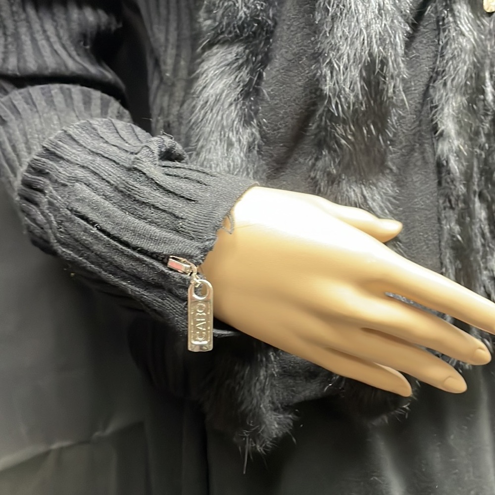 Vintage Dolce Cabo Black Knit Fur Front Zipper Cardigan - Picture 11 of 14